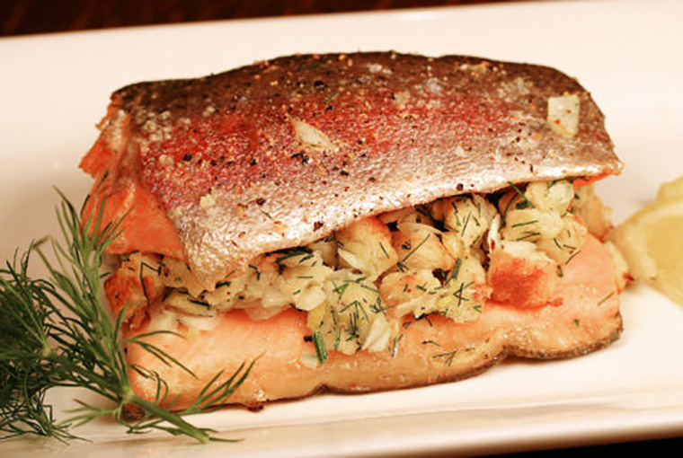 Rainbow trout with lemon stuffing and hollandaise