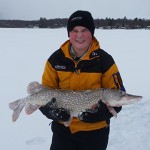 Connor Brown, with a little help from dad Matthew and his Opa brought this pike through the ice near Neebish Island.