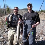 In May 2013 on the north shore of Lake Superior, Karl and Jesse learned to use a centre pin reel. Karl caught his first steelhead.