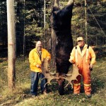 Kevin Vardy and hunting buddy Ed Scott on opening day of Moose 2014, just west of Thunder Bay. Kevin harvested this bull moose (with a 52-inch rack) with Browning A Bolt in Winchester 300 Short Mag.