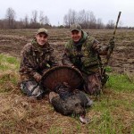 Doug Locke(right) and son, Steven, on a spring turkey hunt together at a New Dublin farm. This 20-pound tom was shot at 9 a.m. by Doug. The father and son duo have been hunting together for 14 years.