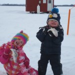 Nolan and Keala Wright had some fun at their ice hut on Callander Bay with their Dad, Brien, this winter