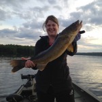 Stephanie Robar with her 15 lb 8 oz monster Walleye caught on Lake Scootamatta.