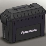 Flambeau Outdoors Ammo Can  Model 6415SB: water resistant, holds up to 9 boxes of standard pistol ammo and 4 boxes of shotgun shells.