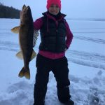 Tanya Smith iced this eight-pound walleye in the early morning while fishing near Kashabowie.