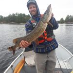 Jordan Schwindt caught this pike in Sturgeon Bay near Point au Baril. It destroyed his bait and tore a hole in his landing net. “Worth it though,” he said.