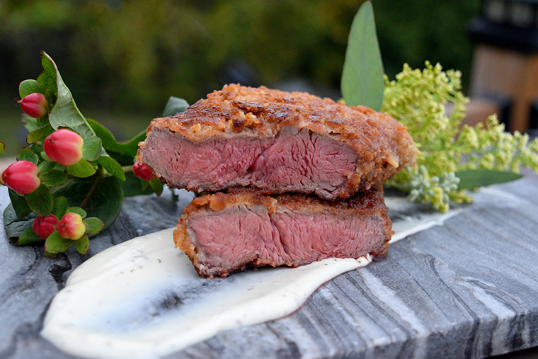 Cracker-crusted venison steak