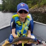 Yanik Larouche, 4, of Hanmer landed his first walleye while fishing with his dad, Matt, on the French River.