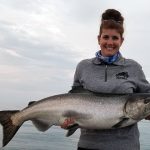 Nicole Lange of Bowmanville, a self-described creek angler, caught and released her first Chinook salmon on Lake Ontario.
