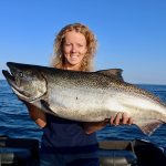 Chrissy Fobert of Brockville caught this 24 lb. salmon on Lake Ontario while fishing with her fiancé, Matt Clement. The caught her personal best while trolling with a flasher/fly combo. “It put up a very good fight! We feel very fortunate to be able to enjoy a great salmon fishery in Ontario,” she said.