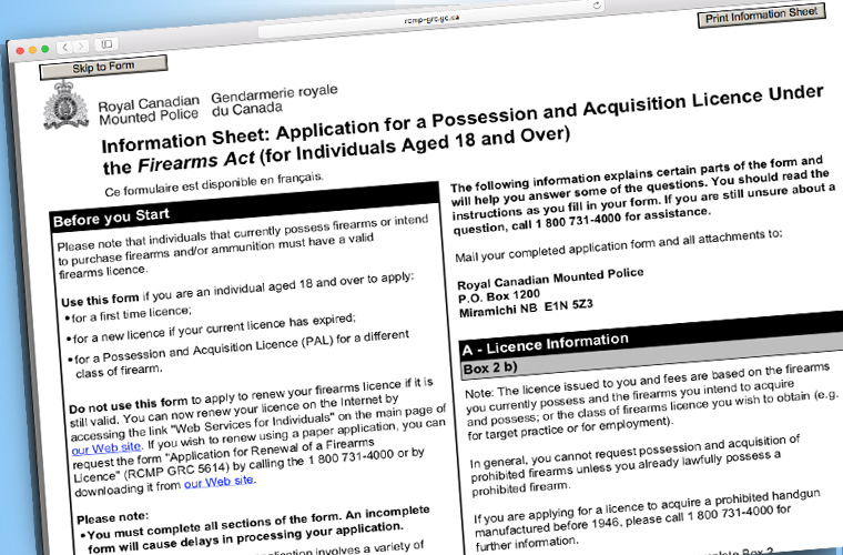 RCMP application Possession and Acquisition Licence (PAL)
