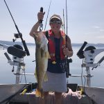 Marina Verdonk of Sault Ste. Marie needed help landing this very impressive Walleye after it broke her favourite rod while fishing in Harmony Bay, Lake Superior. She thanked fishing partner Marlie for grabbing the line and netting it at the last second!