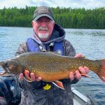 Randy Beamish of Thunder Bay caught this beautiful brook trout on a custom fly on the Nipigon River before releasing it.