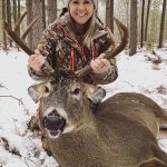 Avid outdoors-woman Addie Lemkay of Golden Lake was overjoyed to harvest this buck after a week of sitting in the stand right after losing her dog to cancer.