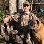 Hunter apprentice Maverick Corboy Beattie, 14, of Sault Ste. Marie with his first double of ducks, and family dog Cabela.