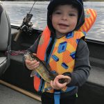 Nathan Rysheck of Geraldton with his first walleye, caught on Kenogamisis Lake.