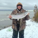 Greg Mather of Owen Sound caught this eight-pound rainbow trout from shore.
