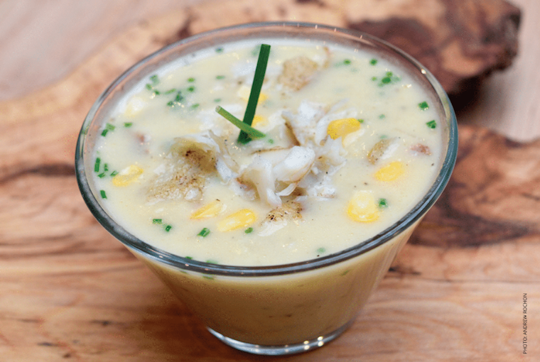 a glass mug of hearty crappie chowder