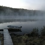 John Hobbs of Hamilton shares his view from the dock of his hunt camp, looking out across a foggy lake.