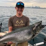 Chris Mink of Chatsworth was with Jordan Beirnes aboard Fish Pedlar Charters when Jordan caught and released this 25-lb king salmon on Lake Ontario.