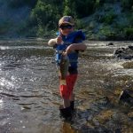 Jason Foss of Englehart and son, Jacob, 5, hooked this smallmouth on a single hook and dew worm drop shot set-up in the rivers of Kapkigiwan Provincial Park, where Jason also fished when he was a boy.