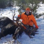 Jonas Chaylt of Englehart was proud of his dad, Joe, for harvesting this moose with a 55-inch rack near Larder Lake, on a single shot from his 280-calibre Browning A-blot at 140 yards.