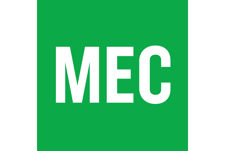 The Mountain Equipment Co-op logo, with white letters and green background