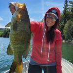 Michelle Gagnon of Elliot Lake was fishing with boyfriend Jody Stefanich in the Elliot Lake area when she landed this smallmouth bass. Michelle was flipping a jig with a pumpkinseed Berkley Power Grub towards shore when she hooked the lunker.