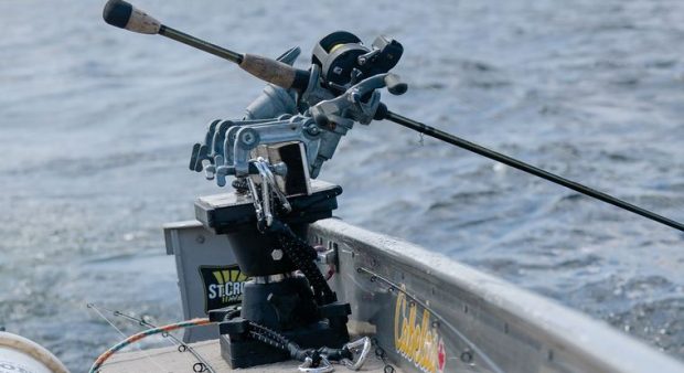 rod mounted to a boat while trolling