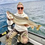 In early April, Mary Thorn or Oshawa showed her husband Bradley how it was done when she landed this early season lake trout out of Lake Ontario. She boated the beauty using a Williams Whitefish lure on a shoal close to Kingston just 30 minutes into the expedition.