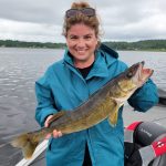 Diane Hozjan of Mississauga was all smiles for this shot after hooking into this beauty walleye while bottom bouncing a worm harness on the North Channel of Lake Huron near Spanish with her husband John.