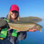 Emily Nixon of Thunder Bay landed this beauty brook trout from Lake Superior near Rossport while casting a hair jig along the shoreline.