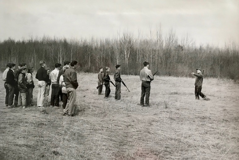 A 1960 photo of Ontario Hunter Education students being taught field safety.