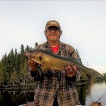Doug Bedwash of Longlac went fishing with Patrick Patabon, who caught this nice walleye on Long Lake before releasing it.