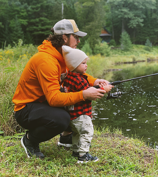 Duchene with son, fishing