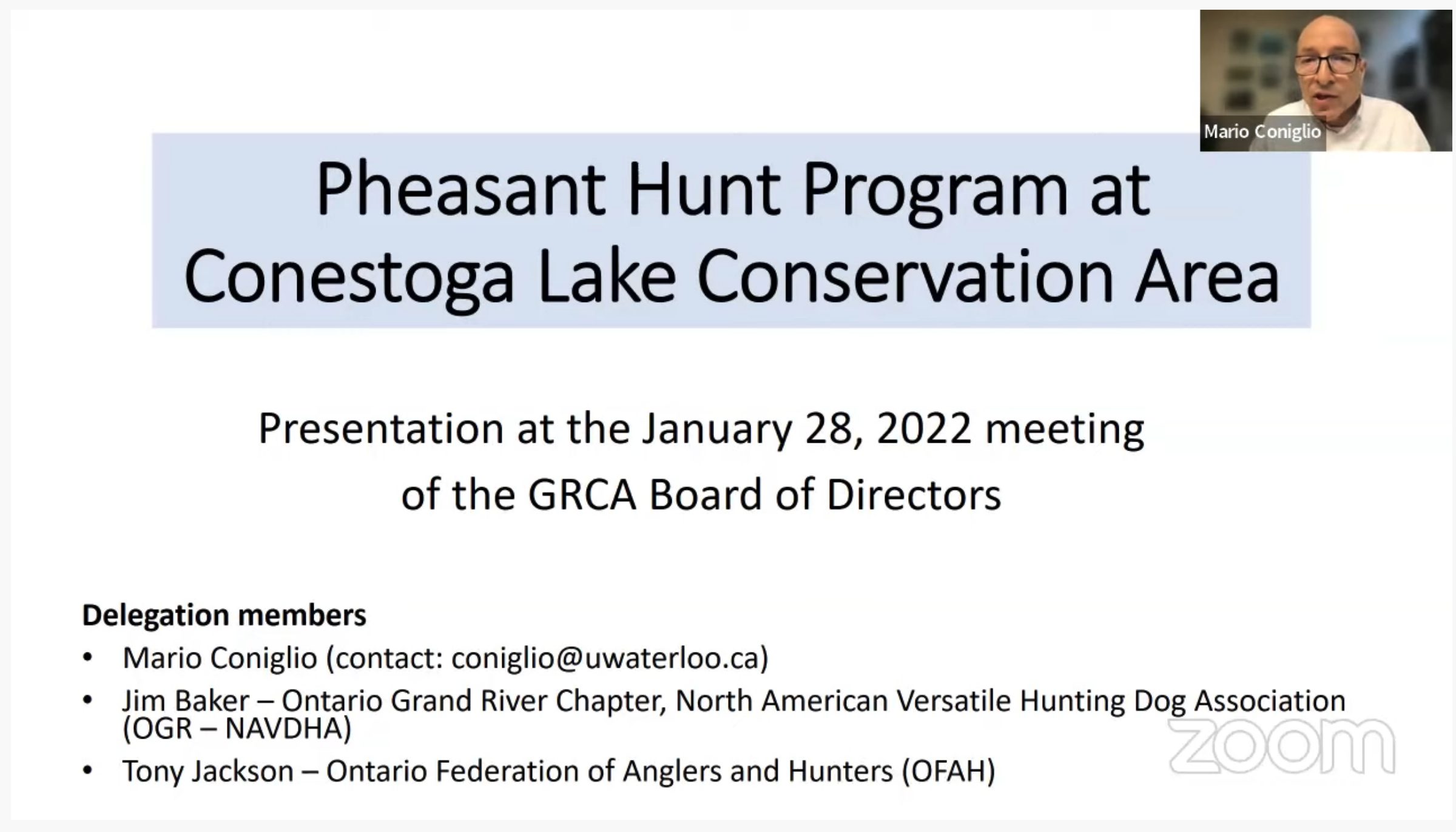 Pheasant Hunt Program presentation slide