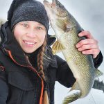 Kayla Menard of Chelmsford caught this 24-inch walleye near Gogama while ice fishing with family using eight-pound test line and a jig.