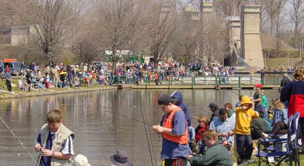 an assortment of anglers on the Trent-Severn Waterway