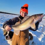 Shelby Scouten of Red Lake went ice fishing on Pakwash Lake for the first time with Harley the Saint Bernard. Shelby caught the biggest walleye of the day at 29-inches and enjoyed good times with good company.