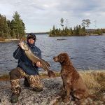 Ken Modl of Whitby found a fish whisperer in Willy, the pooch who led Ken and crew to this pike, which made an excellent hot camp meal for them when infused with hearty clam chowder. Willy was a gentle friend and a year-round outdoor enthusiast. RIP Willy.