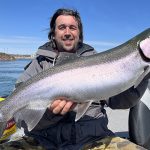 Kraig Coulter of Sault Ste. Marie says Ernest Hemingway was right: "the best rainbow trout fishing in the world is in the rapids of the Canadian Soo." Kraig caught a big steelhead on a bomber on the first boat launch of the year.
