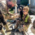 Brendon Ross and stepson, Grayson Button from Newcastle practised with a slate call earlier in the day before their evening turkey hunt.