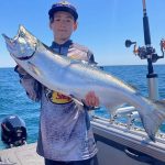 Matis Dubuc of Ottawa caught his first salmon (23.6 pounds) on Lake Ontario using a hoochie set-up. Measuring 40 inches, this sweet salmon made his family proud.