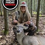 Photo Friday winner Shawna Rimkey of Sault Ste Marie had a successful solo deer hunt in WMU 45 from a ground blind on a foggy morning; her husband, Calvin Rimkey, came to help with the recovery after receiving the text, “I just shot one.”