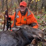 Jason Leach of Laurentian Hills was very happy when his daughter, Jessica, felled her first moose on the rainy second day of the rifle season in WMU 41.