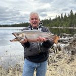 Greg Fines of Huntsville with a 24-inch Brook Trout caught with a Little Cleo copper coloured spoon.