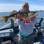 Kevin Brown from Campbellville with a walleye he caught on his birthday in the Bay of Quinte using a bottom bouncer with a spinner blade and worm harness.