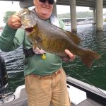 John Leskew from Cumberland Beach caught this 22-inch smallmouth bass with a Johnson Silver Minnow spoon.