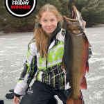 Photo Friday winner Abby Calvank of Capreol, who hooked this 24-inch brook trout while using a leech panfish lure and medium chubs.