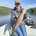 Madeleine Baker of Minden landed this feisty 2-pound splake while fishing with her husband Bryan Hill in FMZ 15.